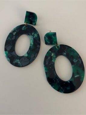 Green Marble Oval Drop Earrings